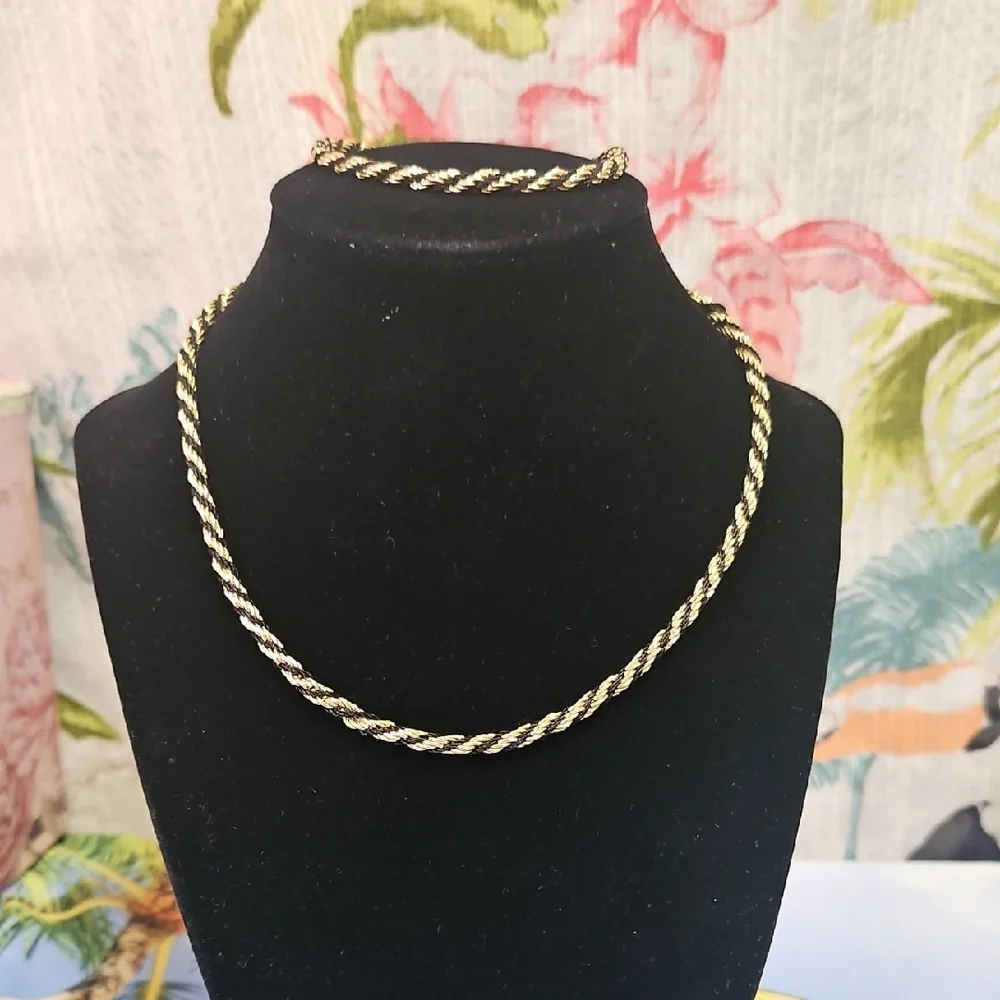 Trifari Twisted  Gold and Black Rope Necklace and Bracelet Set